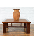 Chinese Early 20th Century Elmwood Coffee Table with Woven Rattan Top Inset-2. Asian & Chinese Furniture, Art, Antiques, Vintage Home Décor for sale at FEA Home