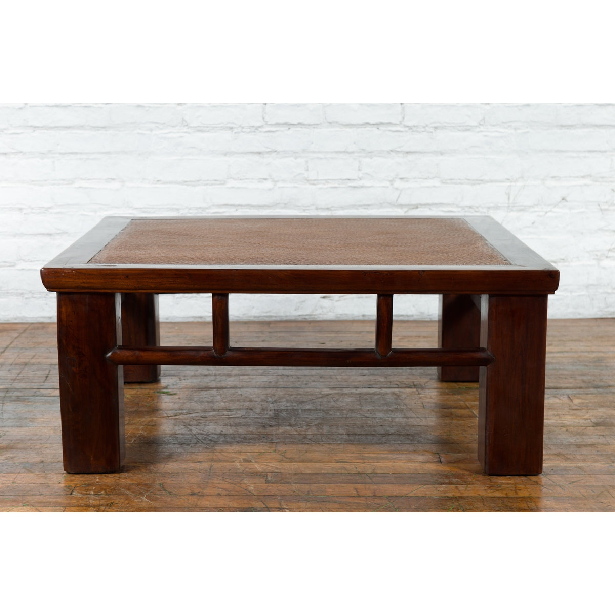 Chinese Early 20th Century Elmwood Coffee Table with Woven Rattan Top Inset-3. Asian & Chinese Furniture, Art, Antiques, Vintage Home Décor for sale at FEA Home