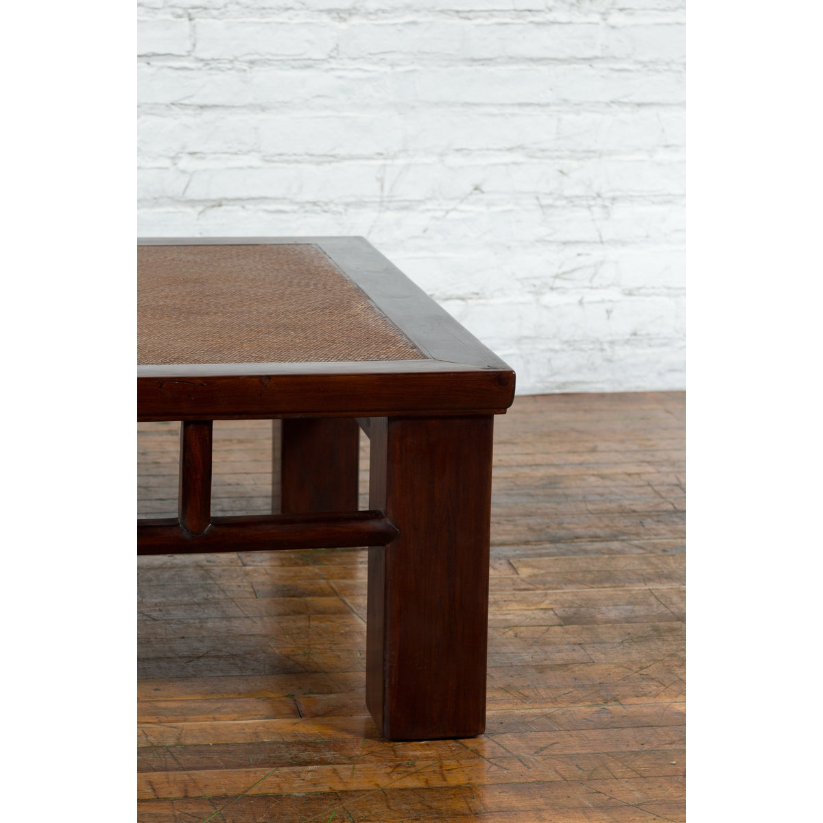 Chinese Early 20th Century Elmwood Coffee Table with Woven Rattan Top Inset-5. Asian & Chinese Furniture, Art, Antiques, Vintage Home Décor for sale at FEA Home