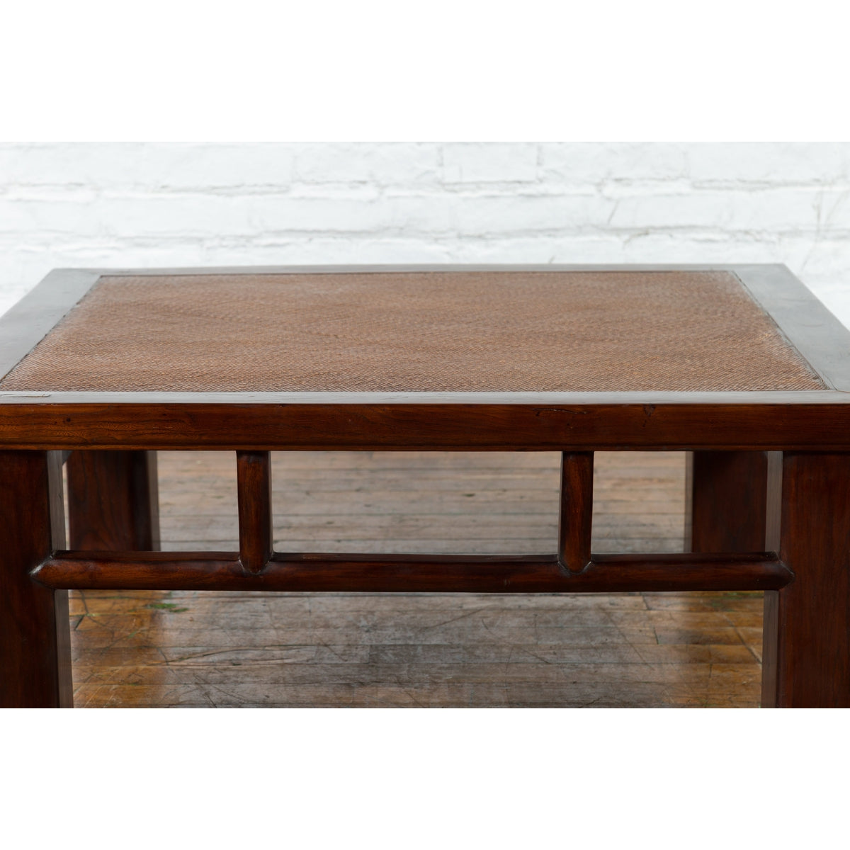 Chinese Early 20th Century Elmwood Coffee Table with Woven Rattan Top Inset-6. Asian & Chinese Furniture, Art, Antiques, Vintage Home Décor for sale at FEA Home
