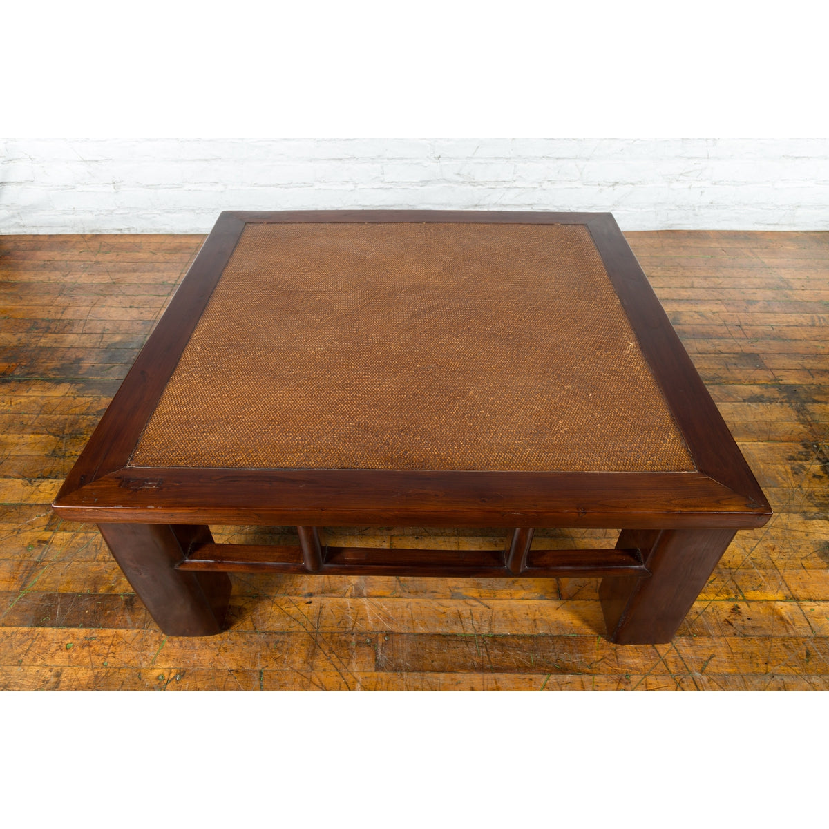 Chinese Early 20th Century Elmwood Coffee Table with Woven Rattan Top Inset-7. Asian & Chinese Furniture, Art, Antiques, Vintage Home Décor for sale at FEA Home