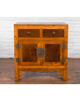 Chinese Antique Elm and Burlwood Two-Toned Side Cabinet with Doors and Drawers-5. Asian & Chinese Furniture, Art, Antiques, Vintage Home Décor for sale at FEA Home