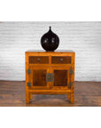 Chinese Antique Elm and Burlwood Two-Toned Side Cabinet with Doors and Drawers-3. Asian & Chinese Furniture, Art, Antiques, Vintage Home Décor for sale at FEA Home