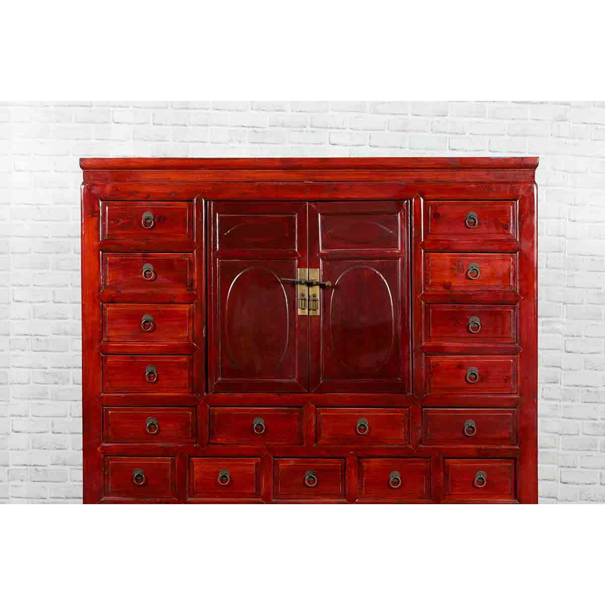 Chinese Qing Dynasty Period Red Lacquered Apothecary Cabinet with 32 Drawers-6. Asian & Chinese Furniture, Art, Antiques, Vintage Home Décor for sale at FEA Home