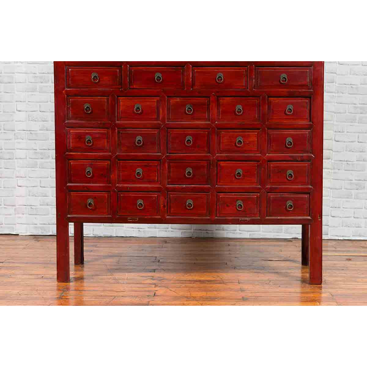 Chinese Qing Dynasty Period Red Lacquered Apothecary Cabinet with 32 Drawers-8. Asian & Chinese Furniture, Art, Antiques, Vintage Home Décor for sale at FEA Home