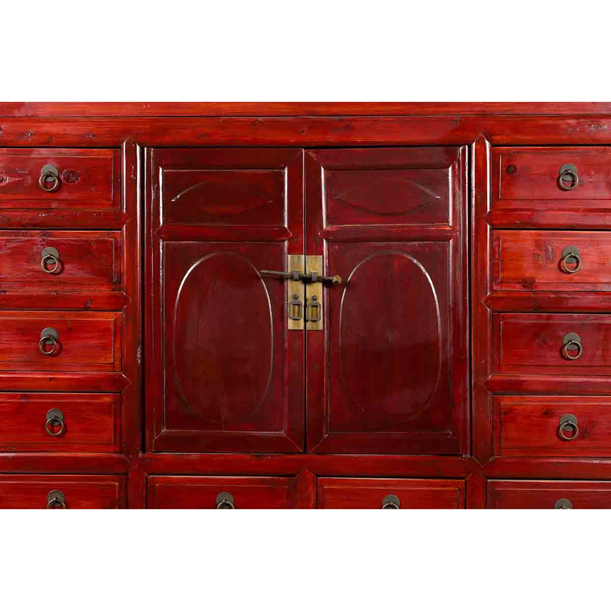 Chinese Qing Dynasty Period Red Lacquered Apothecary Cabinet with 32 Drawers-10. Asian & Chinese Furniture, Art, Antiques, Vintage Home Décor for sale at FEA Home