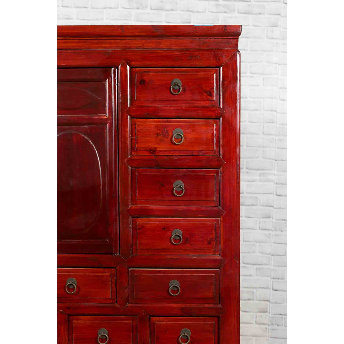 Chinese Qing Dynasty Period Red Lacquered Apothecary Cabinet with 32 Drawers-11. Asian & Chinese Furniture, Art, Antiques, Vintage Home Décor for sale at FEA Home