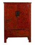 Qing Dynasty Period 19th Century Red Lacquer Shanxi Cabinet with Floral Décor-1. Asian & Chinese Furniture, Art, Antiques, Vintage Home Décor for sale at FEA Home