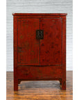 Qing Dynasty Period 19th Century Red Lacquer Shanxi Cabinet with Floral Décor-2. Asian & Chinese Furniture, Art, Antiques, Vintage Home Décor for sale at FEA Home
