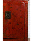 Qing Dynasty Period 19th Century Red Lacquer Shanxi Cabinet with Floral Décor-7. Asian & Chinese Furniture, Art, Antiques, Vintage Home Décor for sale at FEA Home