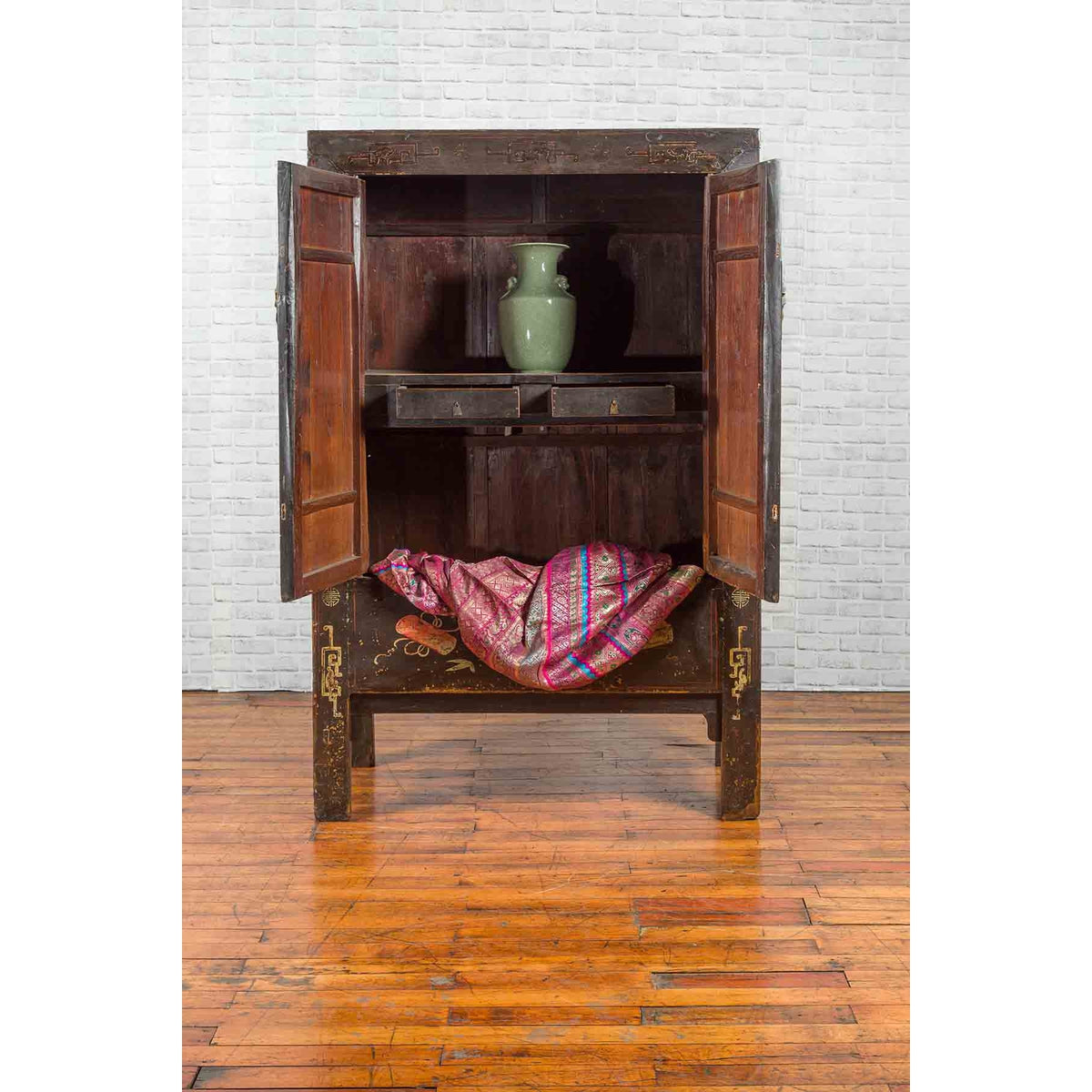 Chinese Qing Two-Door Cabinet with Chinoiserie and Original Black Lacquer-5. Asian & Chinese Furniture, Art, Antiques, Vintage Home Décor for sale at FEA Home
