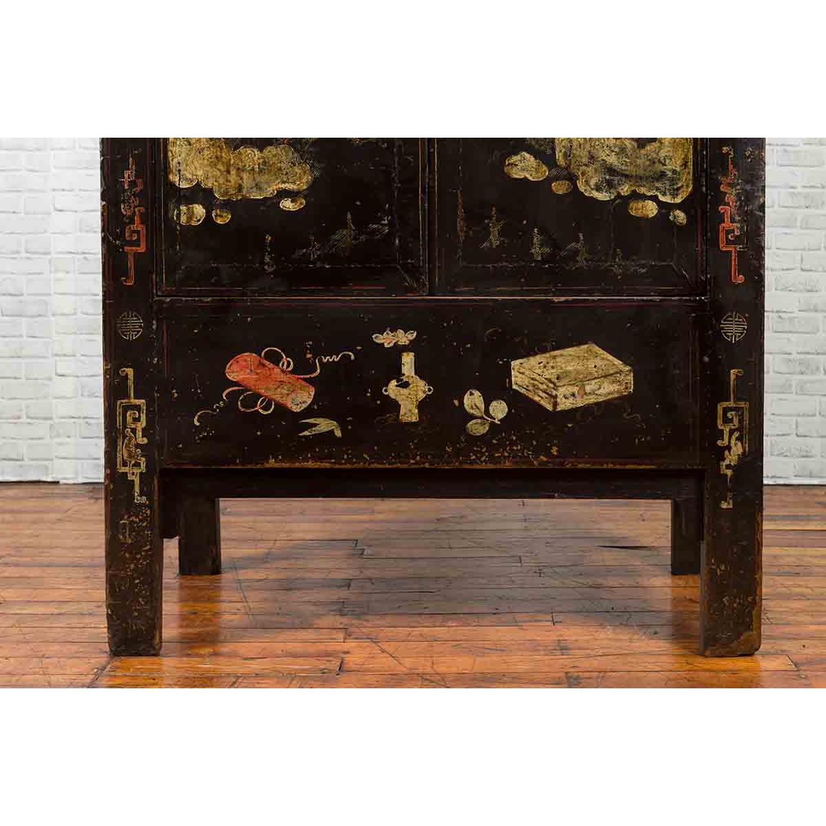 Chinese Qing Two-Door Cabinet with Chinoiserie and Original Black Lacquer-7. Asian & Chinese Furniture, Art, Antiques, Vintage Home Décor for sale at FEA Home
