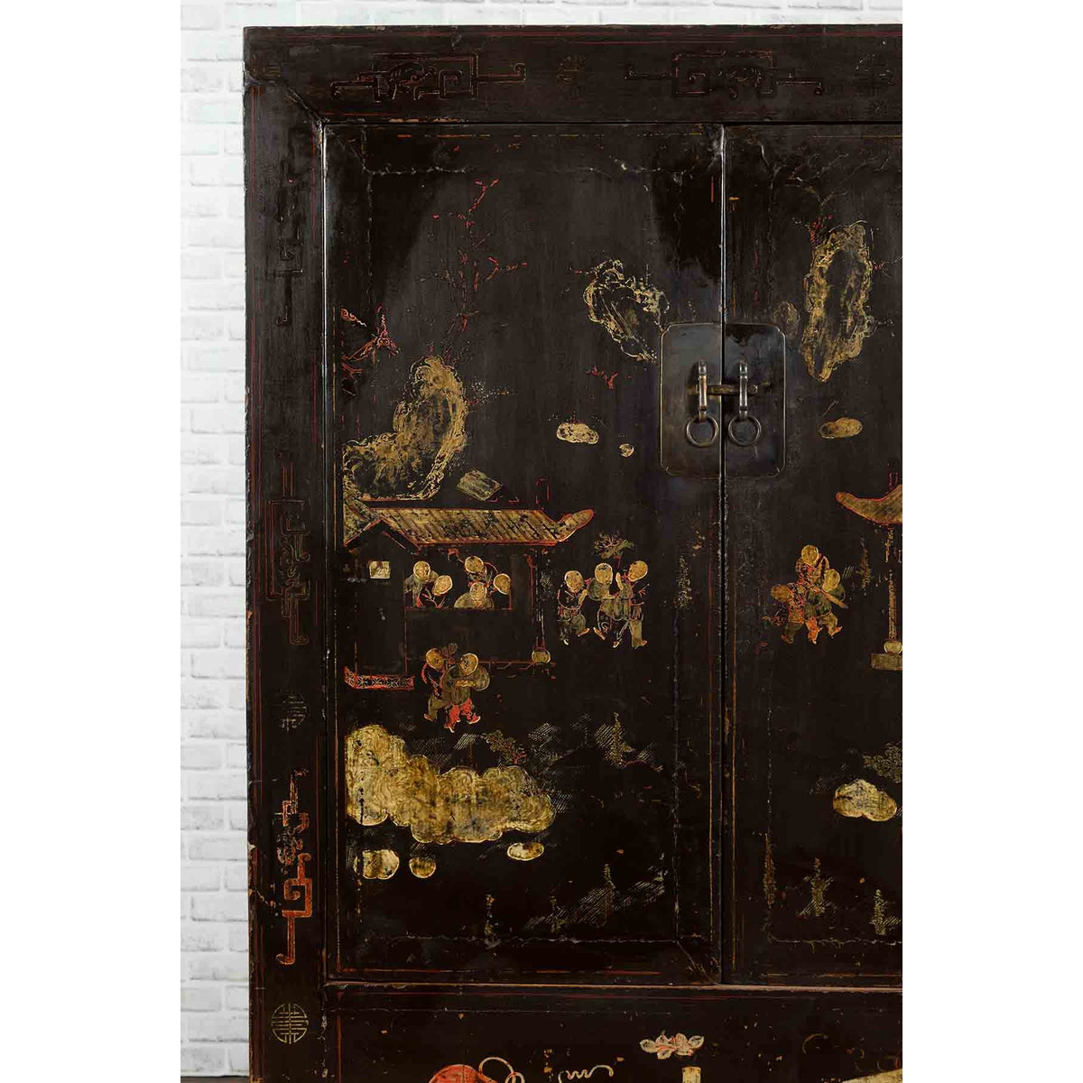 Chinese Qing Two-Door Cabinet with Chinoiserie and Original Black Lacquer-8. Asian & Chinese Furniture, Art, Antiques, Vintage Home Décor for sale at FEA Home
