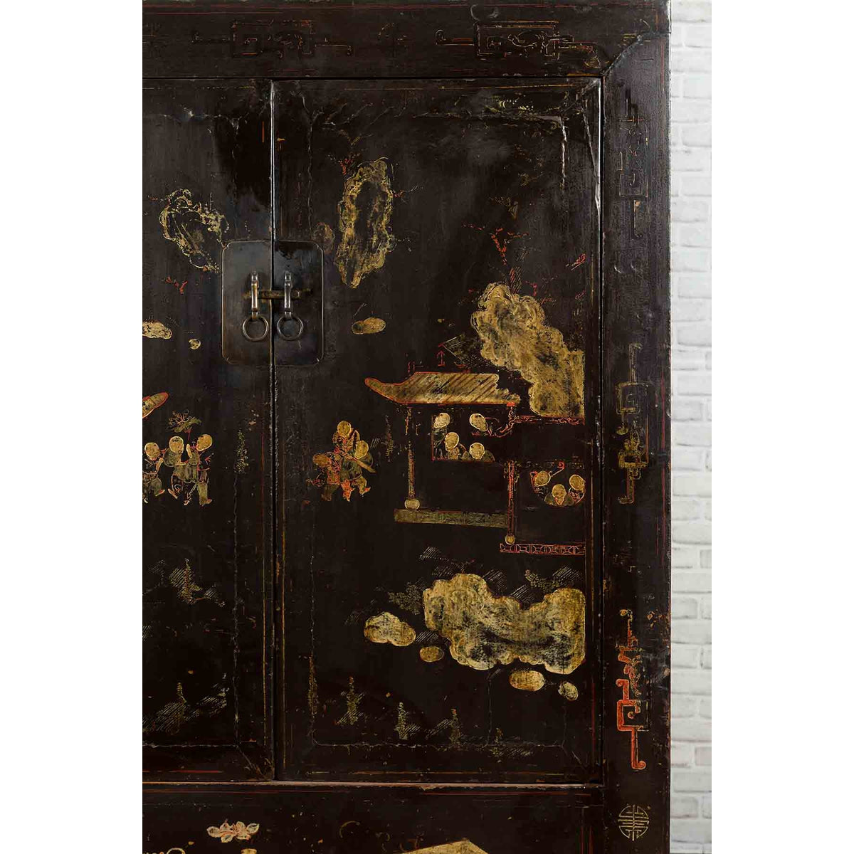 Chinese Qing Two-Door Cabinet with Chinoiserie and Original Black Lacquer-9. Asian & Chinese Furniture, Art, Antiques, Vintage Home Décor for sale at FEA Home