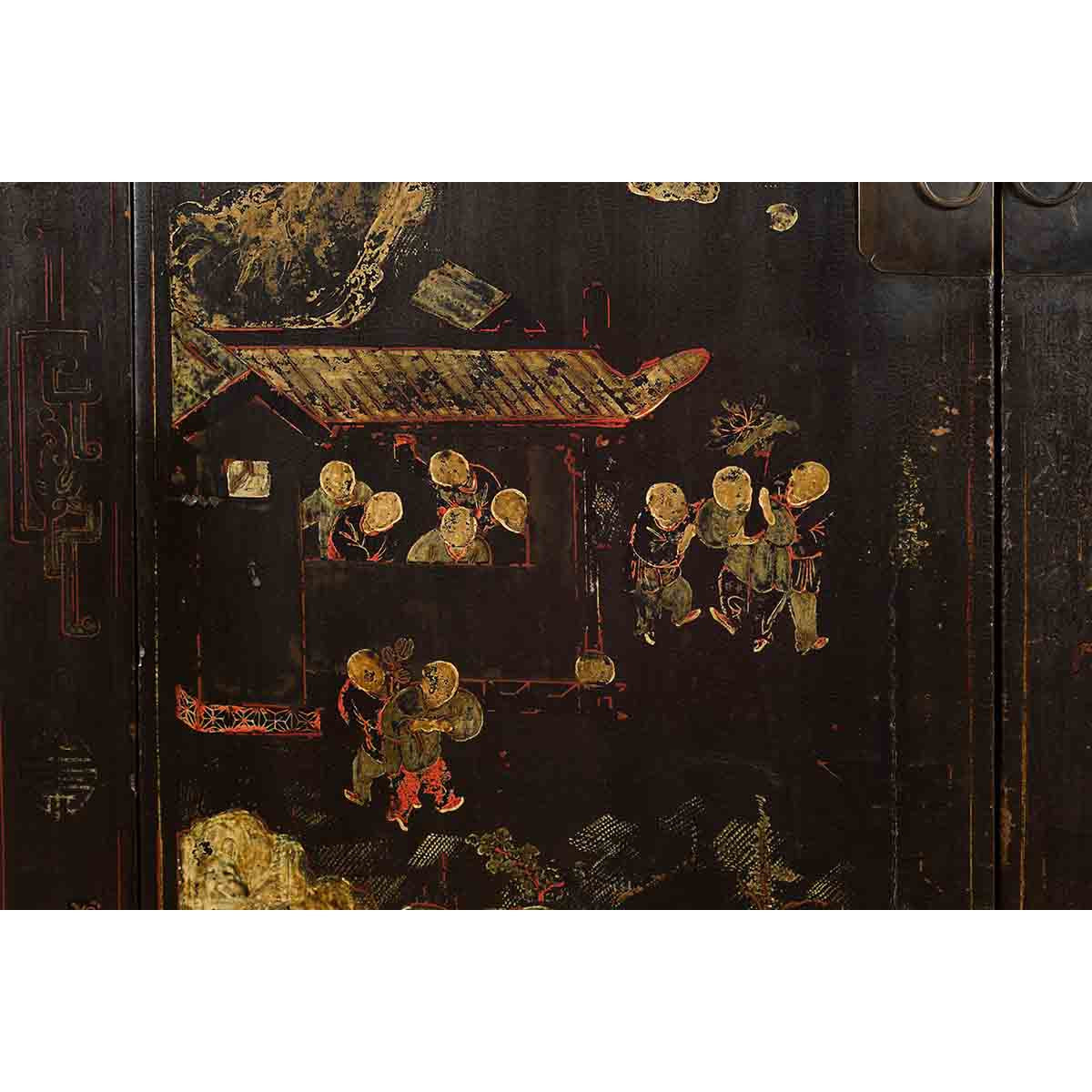 Chinese Qing Two-Door Cabinet with Chinoiserie and Original Black Lacquer-10. Asian & Chinese Furniture, Art, Antiques, Vintage Home Décor for sale at FEA Home