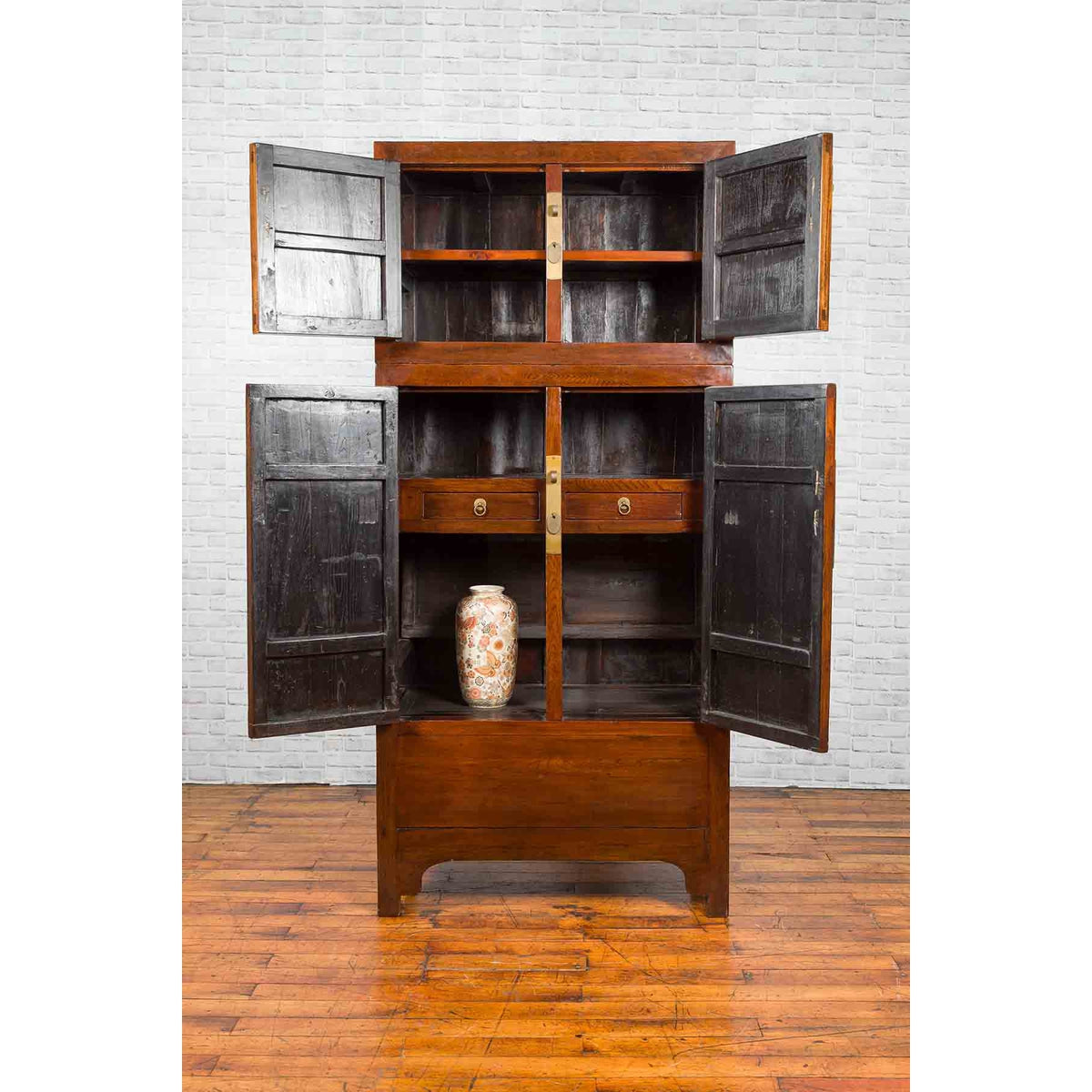 Chinese Qing Dynasty 19th Century Elm and Burl Wood Multiseason Compound Cabinet-4. Asian & Chinese Furniture, Art, Antiques, Vintage Home Décor for sale at FEA Home