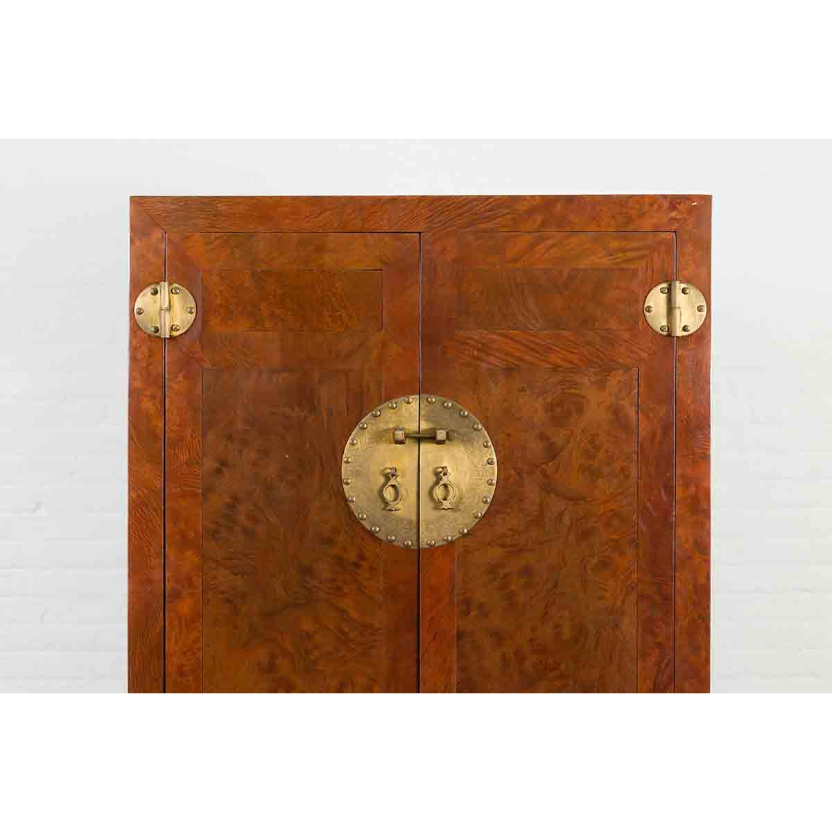 Chinese Hebei Province Early 20th Century Burl Wood Cabinet with Brass Medallion-6. Asian & Chinese Furniture, Art, Antiques, Vintage Home Décor for sale at FEA Home