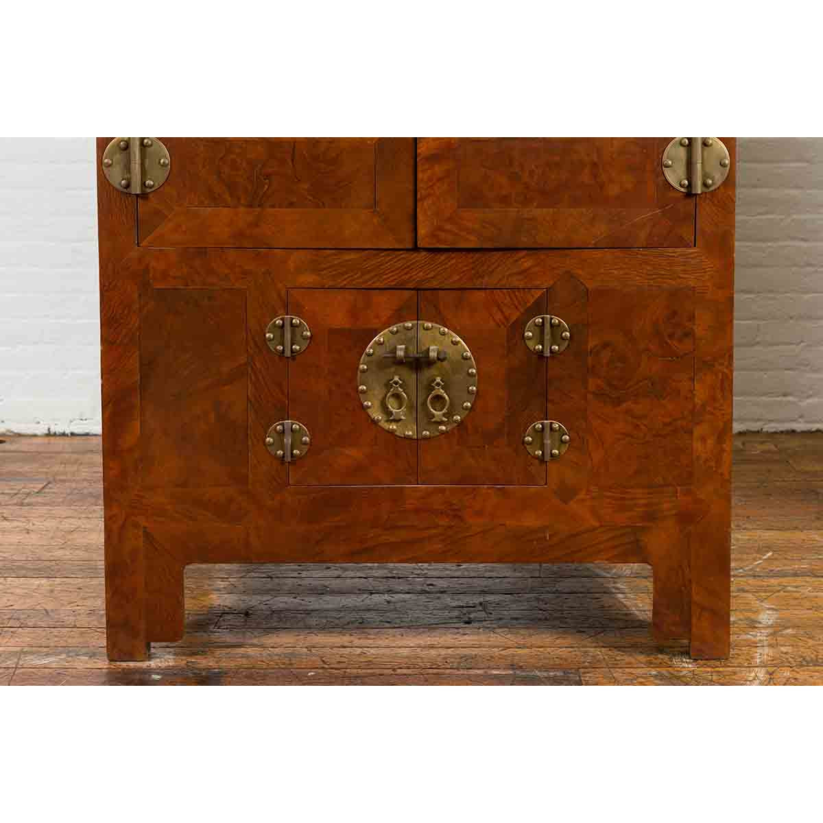 Chinese Hebei Province Early 20th Century Burl Wood Cabinet with Brass Medallion-7. Asian & Chinese Furniture, Art, Antiques, Vintage Home Décor for sale at FEA Home