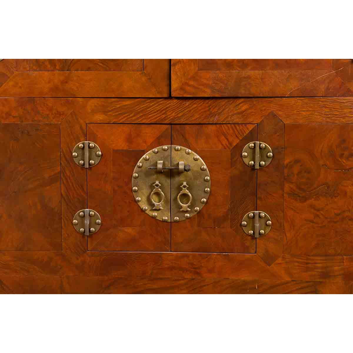 Chinese Hebei Province Early 20th Century Burl Wood Cabinet with Brass Medallion-8. Asian & Chinese Furniture, Art, Antiques, Vintage Home Décor for sale at FEA Home