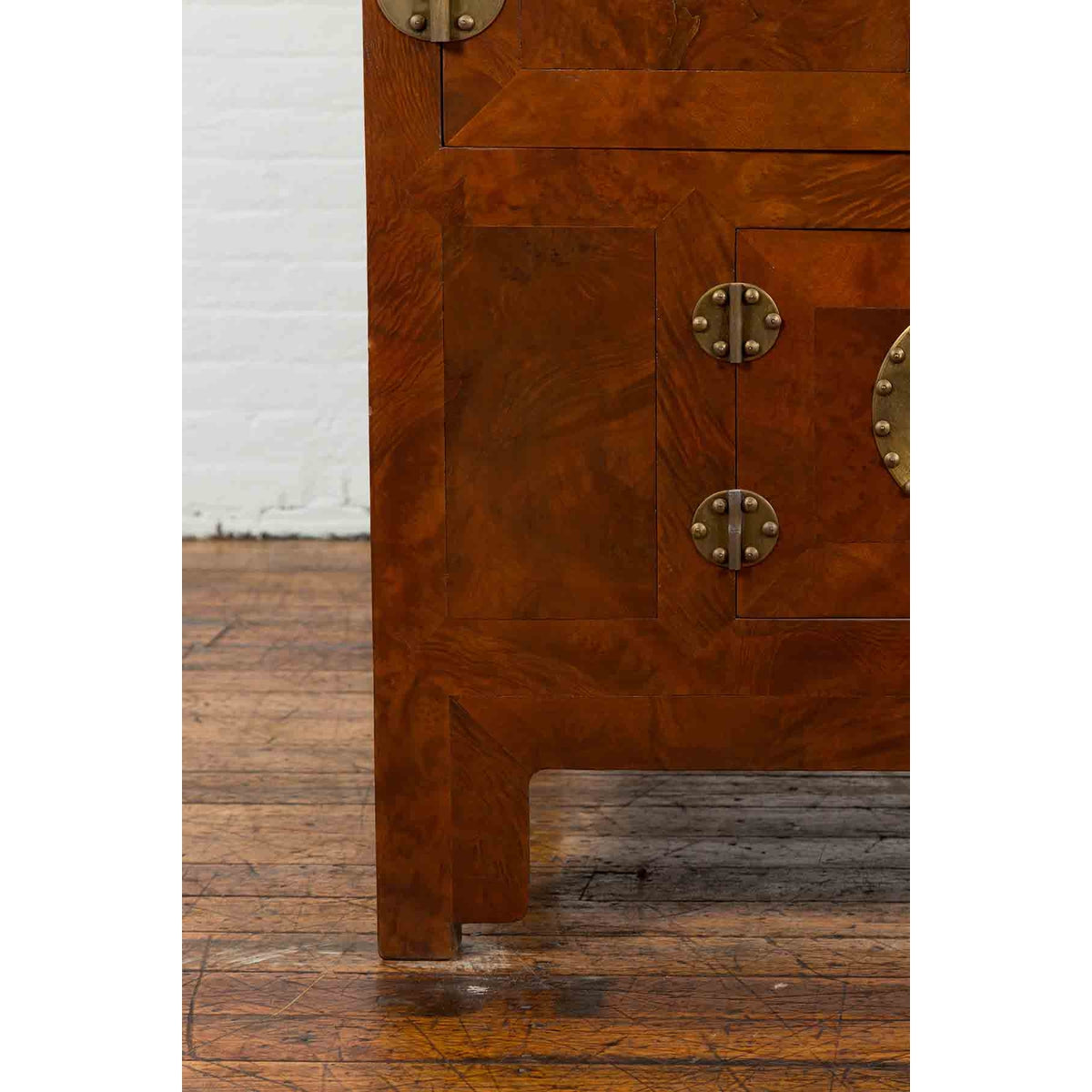 Chinese Hebei Province Early 20th Century Burl Wood Cabinet with Brass Medallion-9. Asian & Chinese Furniture, Art, Antiques, Vintage Home Décor for sale at FEA Home