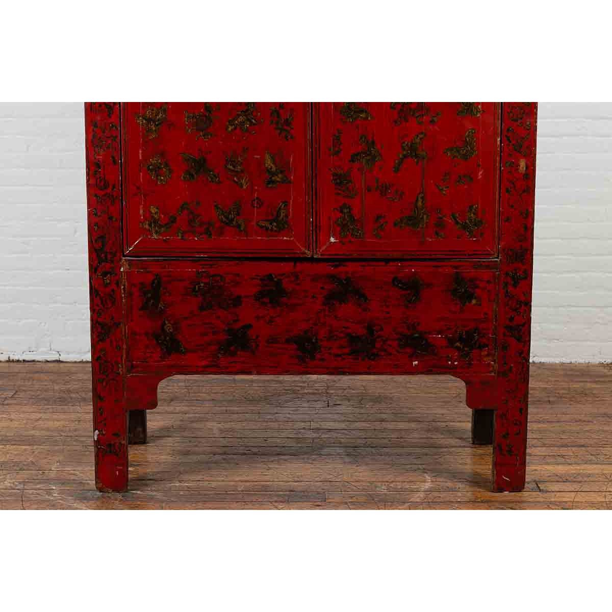 19th Century Red Lacquer Cabinet with Butterfly Design-9. Asian & Chinese Furniture, Art, Antiques, Vintage Home Décor for sale at FEA Home