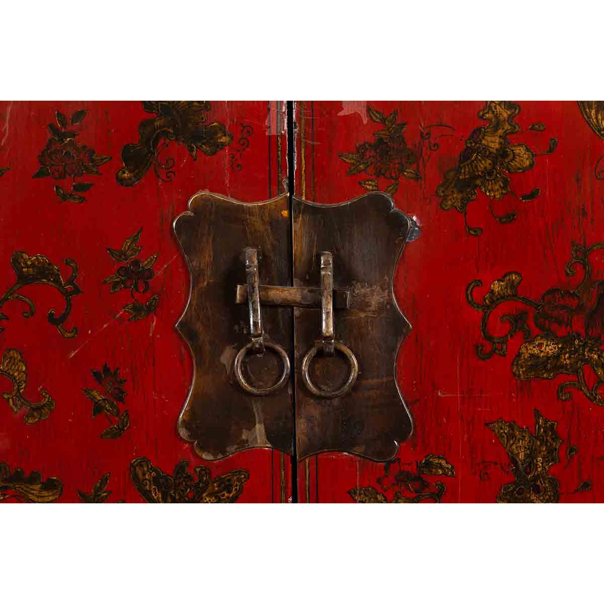 19th Century Red Lacquer Cabinet with Butterfly Design-12. Asian & Chinese Furniture, Art, Antiques, Vintage Home Décor for sale at FEA Home