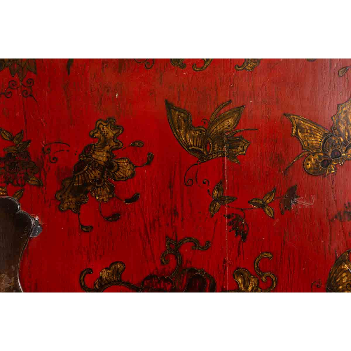 19th Century Red Lacquer Cabinet with Butterfly Design-13. Asian & Chinese Furniture, Art, Antiques, Vintage Home Décor for sale at FEA Home