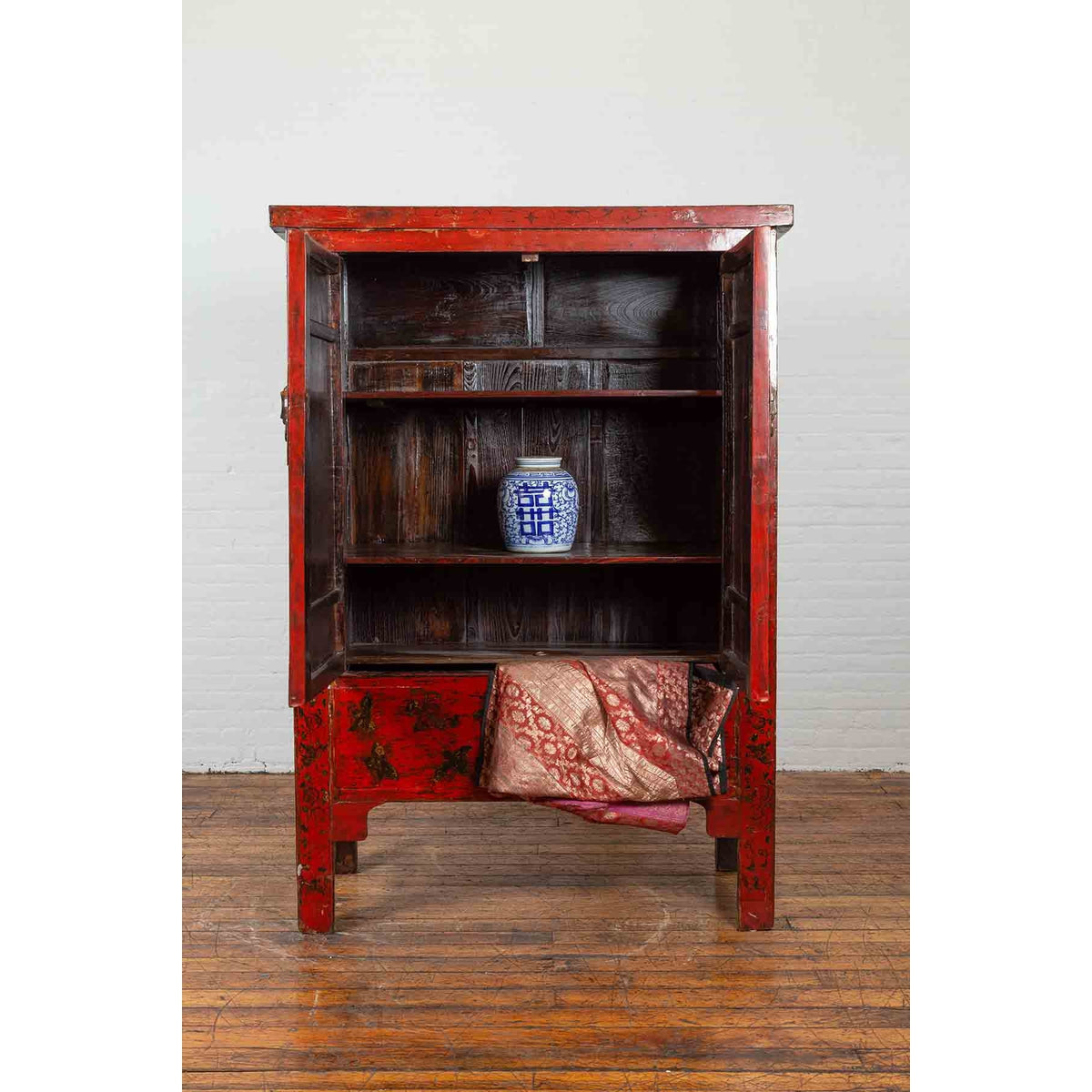 19th Century Red Lacquer Cabinet with Butterfly Design-3. Asian & Chinese Furniture, Art, Antiques, Vintage Home Décor for sale at FEA Home