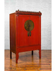 Chinese Qing Dynasty 19th Century Red Lacquered Wedding Cabinet with Carving-3. Asian & Chinese Furniture, Art, Antiques, Vintage Home Décor for sale at FEA Home