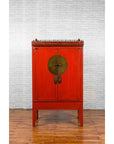 Chinese Qing Dynasty 19th Century Red Lacquered Wedding Cabinet with Carving-4. Asian & Chinese Furniture, Art, Antiques, Vintage Home Décor for sale at FEA Home