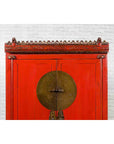 Chinese Qing Dynasty 19th Century Red Lacquered Wedding Cabinet with Carving-6. Asian & Chinese Furniture, Art, Antiques, Vintage Home Décor for sale at FEA Home