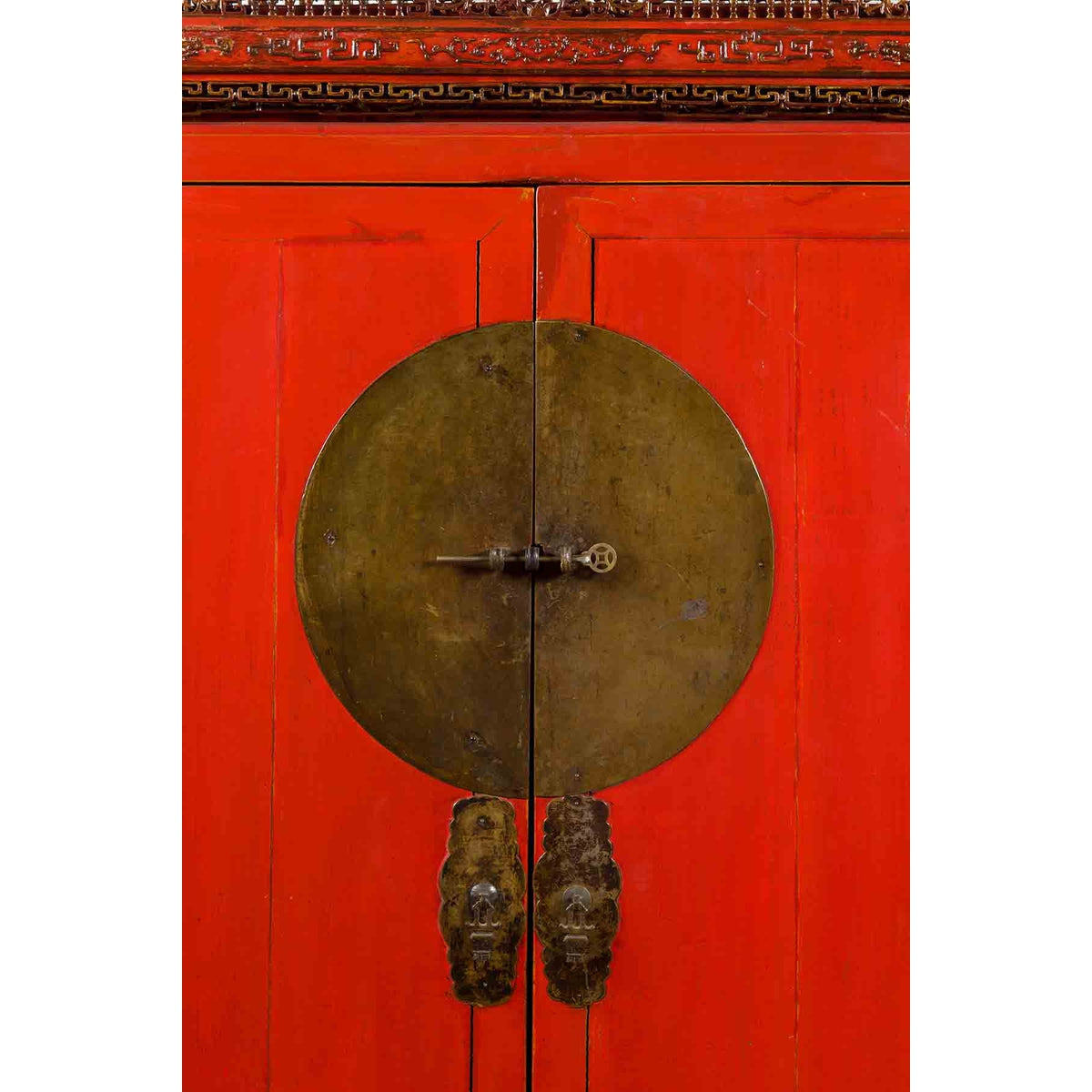 Chinese Qing Dynasty 19th Century Red Lacquered Wedding Cabinet with Carving-7. Asian & Chinese Furniture, Art, Antiques, Vintage Home Décor for sale at FEA Home