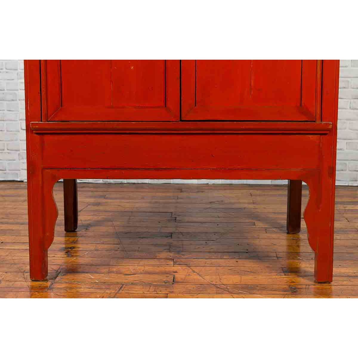 Chinese Qing Dynasty 19th Century Red Lacquered Wedding Cabinet with Carving-9. Asian & Chinese Furniture, Art, Antiques, Vintage Home Décor for sale at FEA Home