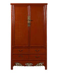 Chinese Red Lacquer Ming Dynasty Style Cabinet with Floral-Carved Gilt Apron-1. Asian & Chinese Furniture, Art, Antiques, Vintage Home Décor for sale at FEA Home