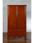 Chinese Red Lacquer Ming Dynasty Style Cabinet with Floral-Carved Gilt Apron-3. Asian & Chinese Furniture, Art, Antiques, Vintage Home Décor for sale at FEA Home