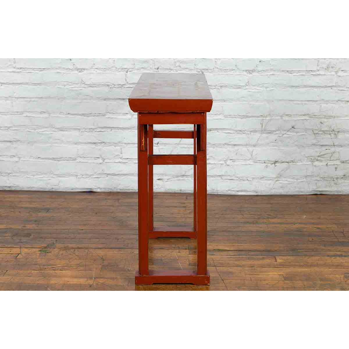 19th Century Chinese Qing Dynasty Period Red Lacquer Console Altar Table-6. Asian & Chinese Furniture, Art, Antiques, Vintage Home Décor for sale at FEA Home