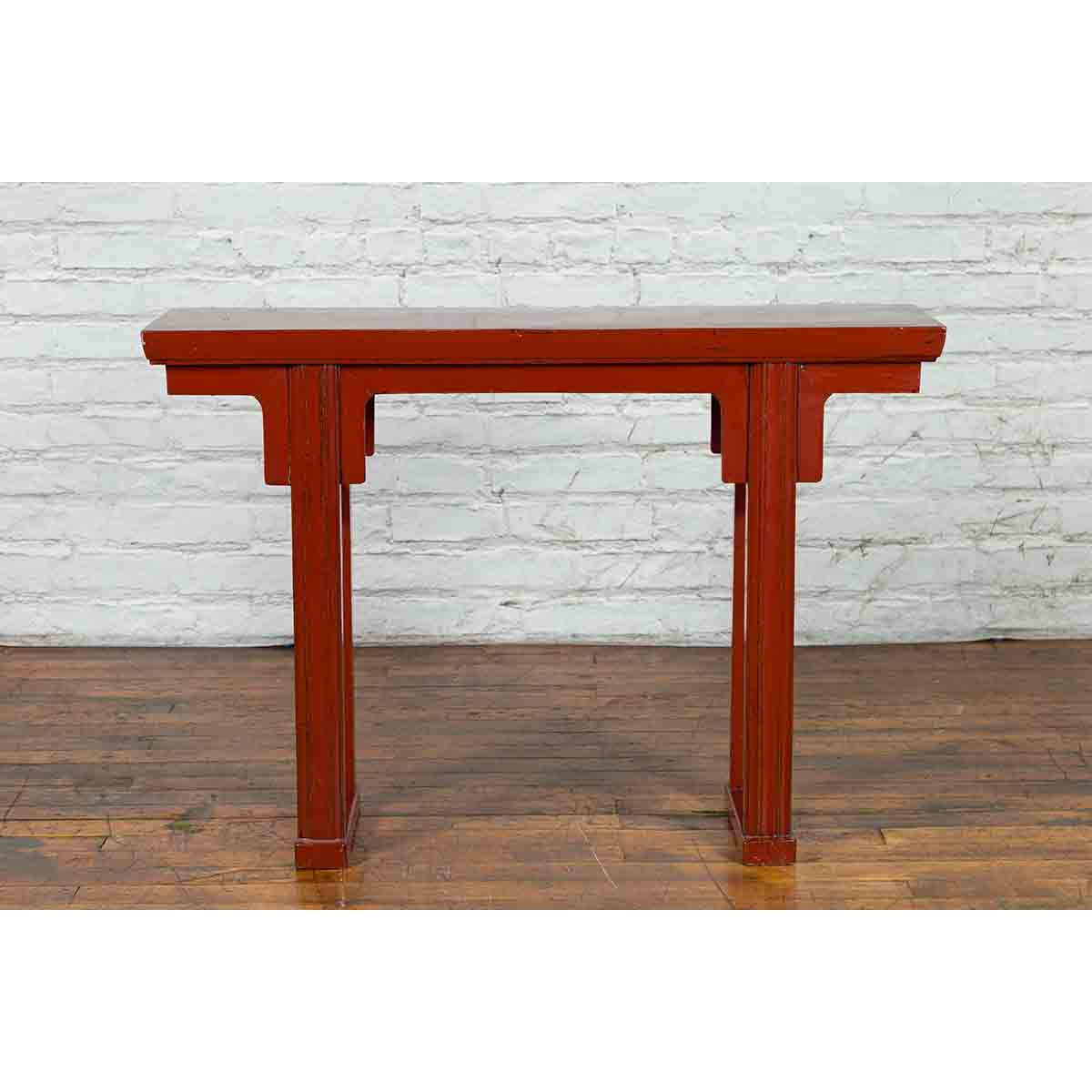 19th Century Chinese Qing Dynasty Period Red Lacquer Console Altar Table-7. Asian & Chinese Furniture, Art, Antiques, Vintage Home Décor for sale at FEA Home