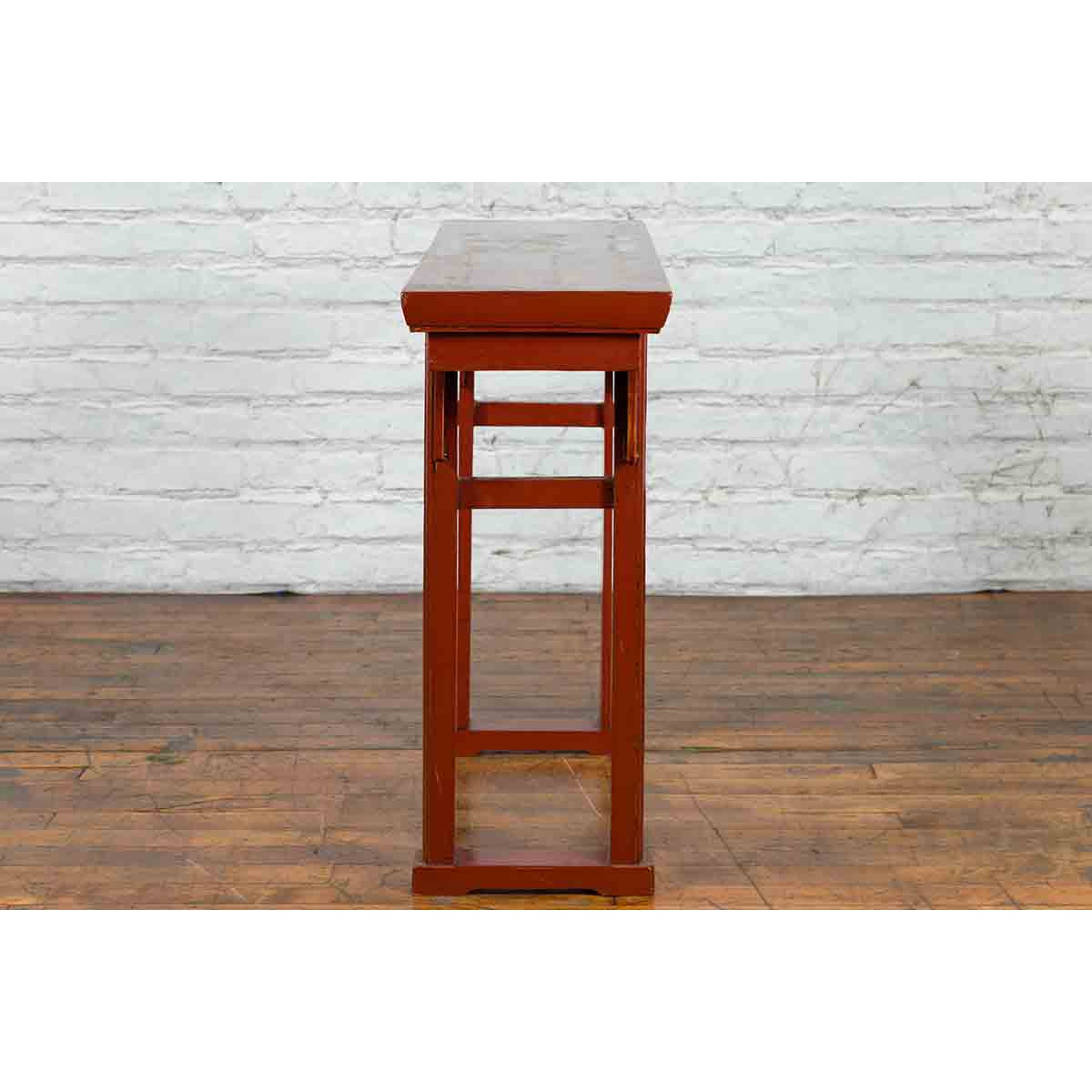 19th Century Chinese Qing Dynasty Period Red Lacquer Console Altar Table-8. Asian & Chinese Furniture, Art, Antiques, Vintage Home Décor for sale at FEA Home