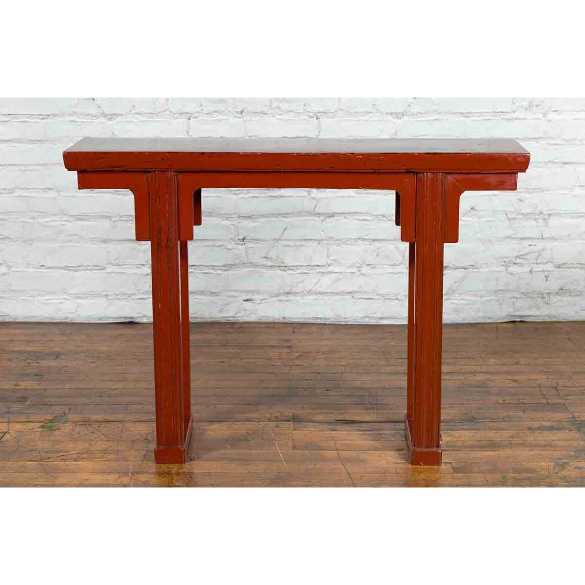 19th Century Chinese Qing Dynasty Period Red Lacquer Console Altar Table-5. Asian & Chinese Furniture, Art, Antiques, Vintage Home Décor for sale at FEA Home