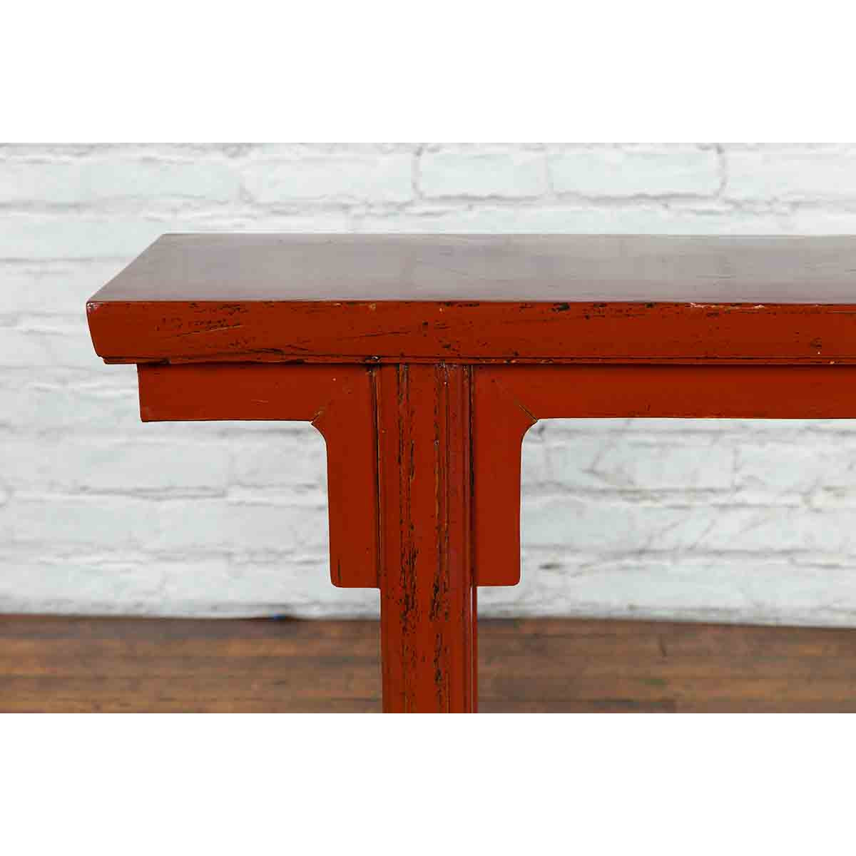 19th Century Chinese Qing Dynasty Period Red Lacquer Console Altar Table-11. Asian & Chinese Furniture, Art, Antiques, Vintage Home Décor for sale at FEA Home