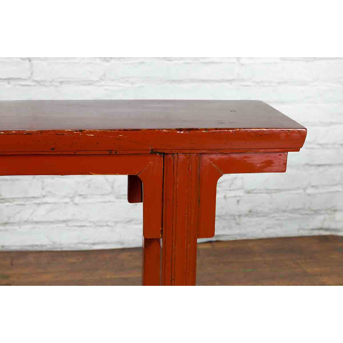 19th Century Chinese Qing Dynasty Period Red Lacquer Console Altar Table-12. Asian & Chinese Furniture, Art, Antiques, Vintage Home Décor for sale at FEA Home