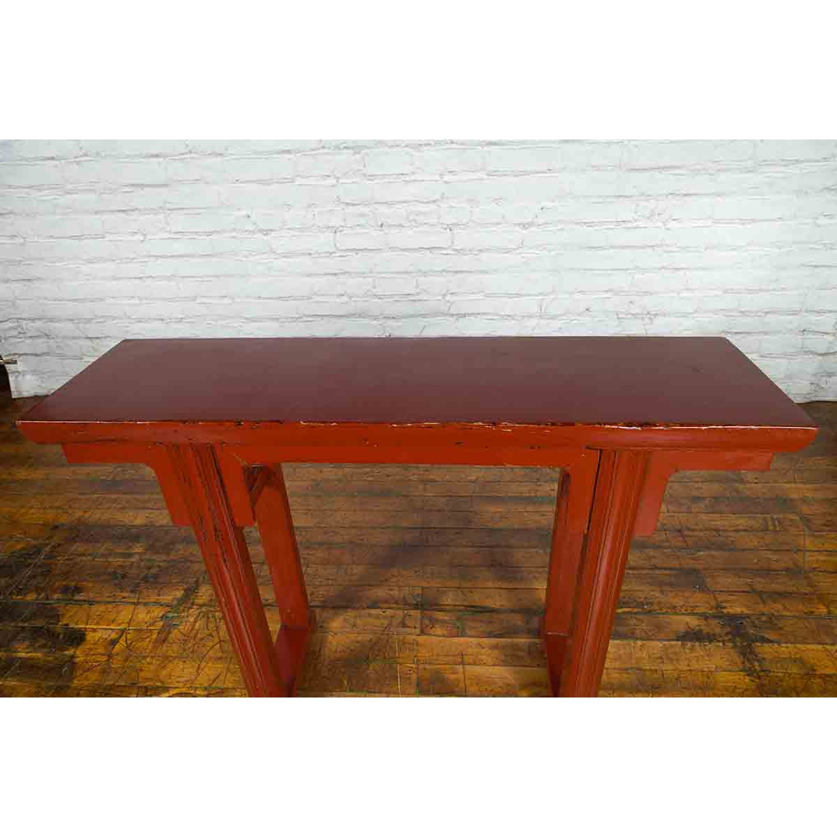 19th Century Chinese Qing Dynasty Period Red Lacquer Console Altar Table-3. Asian & Chinese Furniture, Art, Antiques, Vintage Home Décor for sale at FEA Home