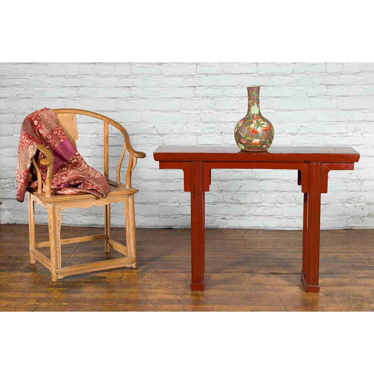 19th Century Chinese Qing Dynasty Period Red Lacquer Console Altar Table-4. Asian & Chinese Furniture, Art, Antiques, Vintage Home Décor for sale at FEA Home