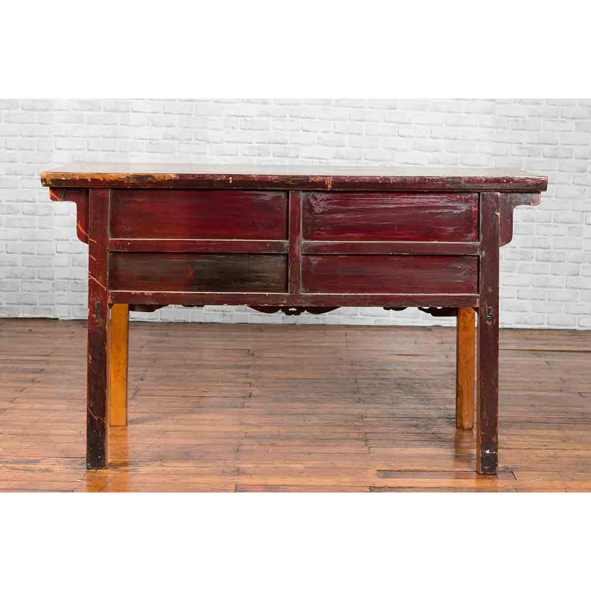 Chinese Qing Dynasty Period 19th Century Elm Sideboard with Dragon Carved Apron-16. Asian & Chinese Furniture, Art, Antiques, Vintage Home Décor for sale at FEA Home