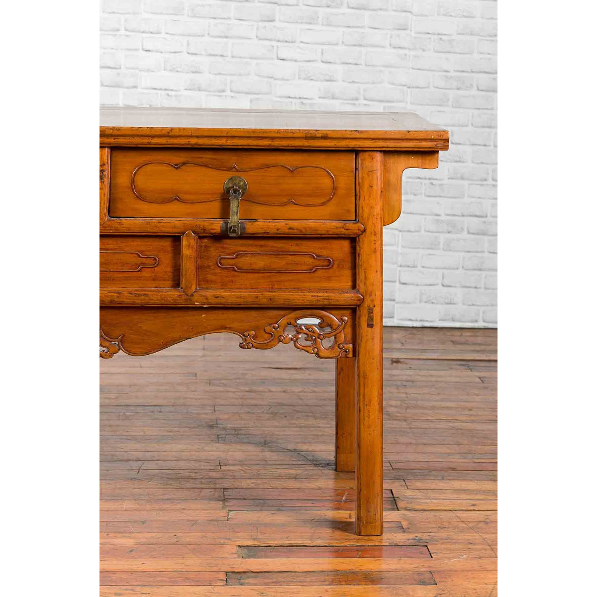 Chinese Qing Dynasty Period 19th Century Elm Sideboard with Dragon Carved Apron-8. Asian & Chinese Furniture, Art, Antiques, Vintage Home Décor for sale at FEA Home
