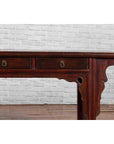 Chinese 19th Century Qing Dynasty Elm Low Console Table with Three Drawers-14. Asian & Chinese Furniture, Art, Antiques, Vintage Home Décor for sale at FEA Home
