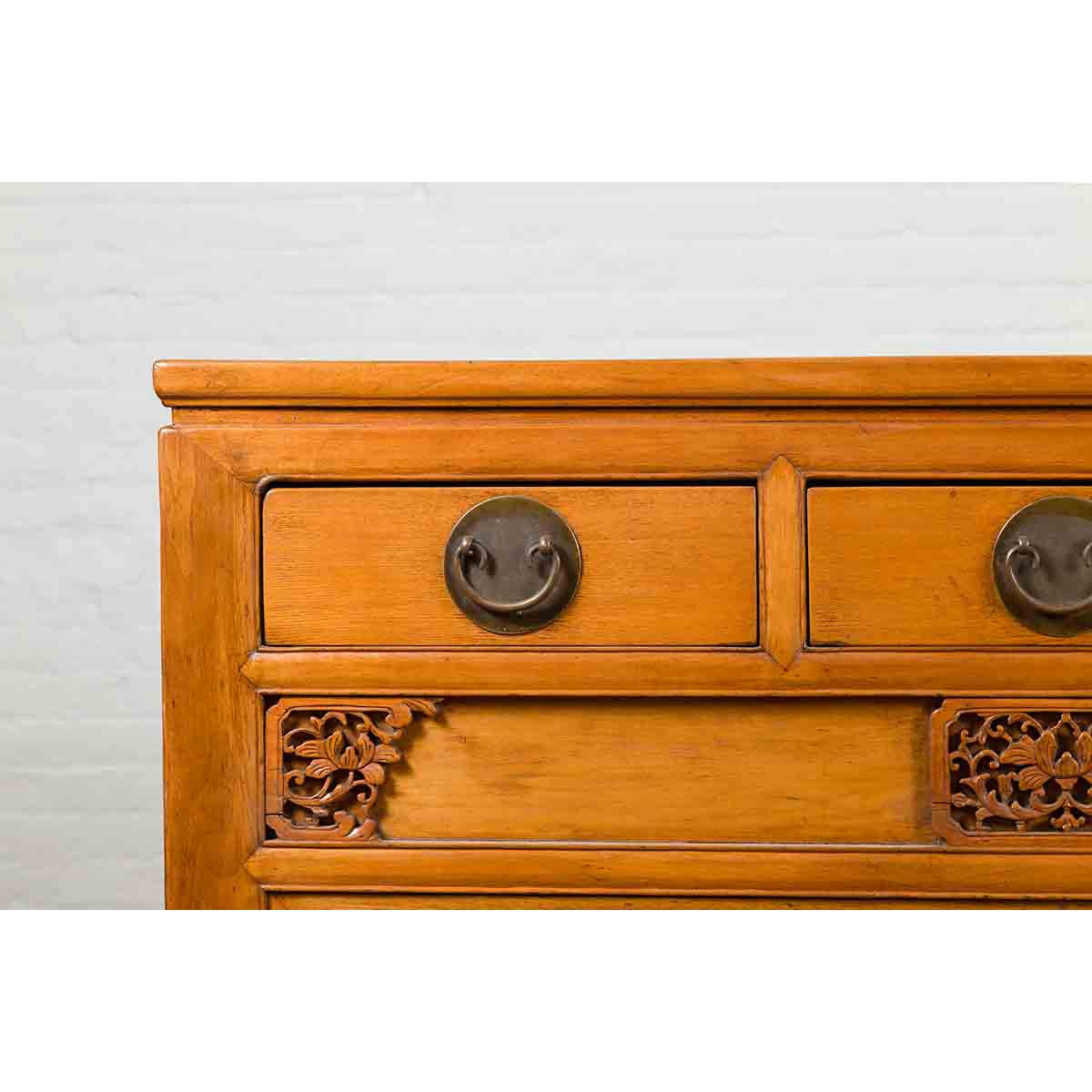 Chinese Qing Dynasty 19th Century Waisted Sideboard with Carved Floral Motifs-5. Asian & Chinese Furniture, Art, Antiques, Vintage Home Décor for sale at FEA Home
