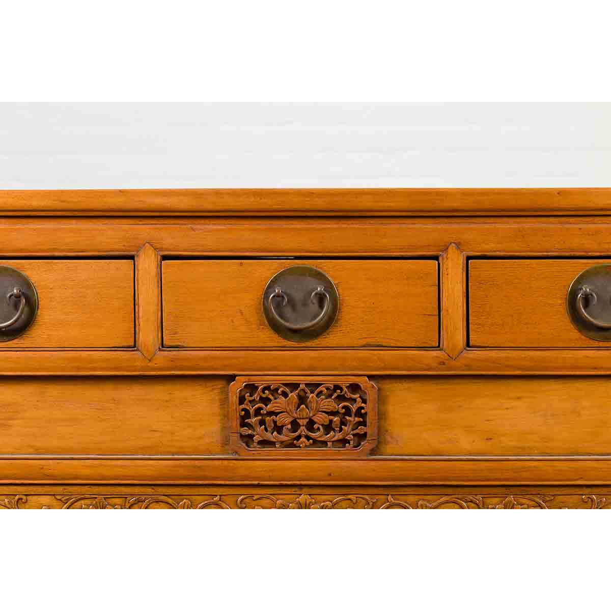 Chinese Qing Dynasty 19th Century Waisted Sideboard with Carved Floral Motifs-6. Asian & Chinese Furniture, Art, Antiques, Vintage Home Décor for sale at FEA Home