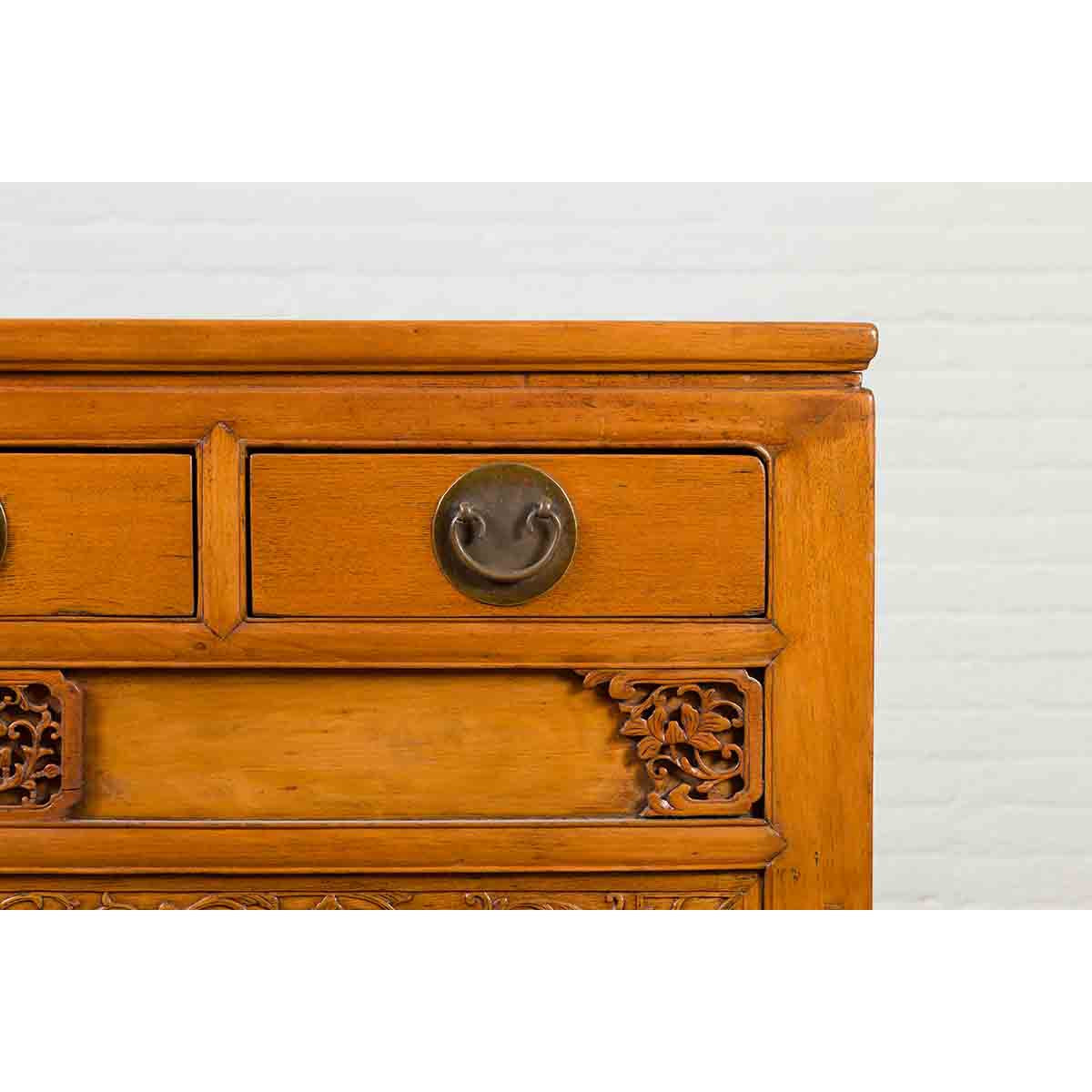 Chinese Qing Dynasty 19th Century Waisted Sideboard with Carved Floral Motifs-7. Asian & Chinese Furniture, Art, Antiques, Vintage Home Décor for sale at FEA Home
