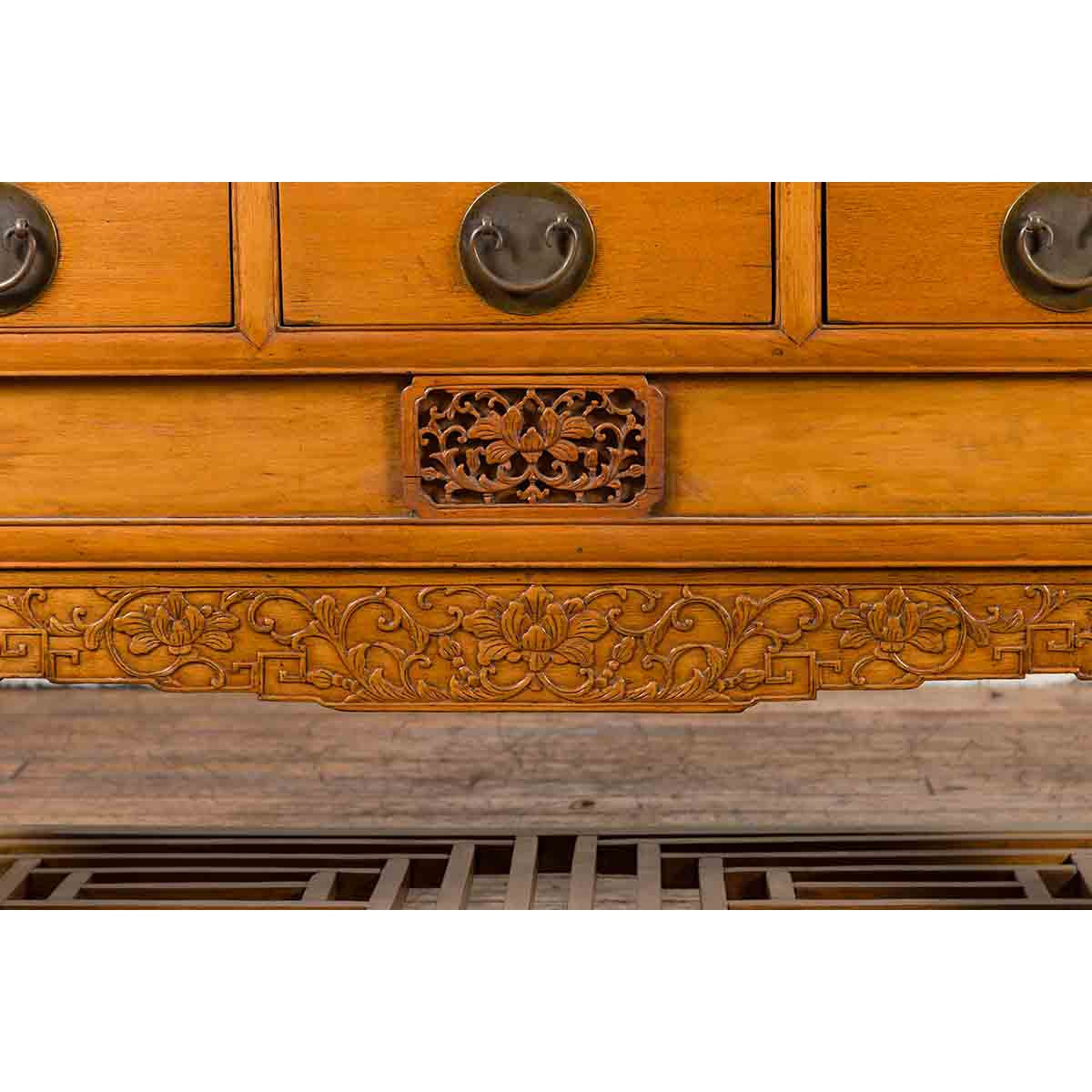 Chinese Qing Dynasty 19th Century Waisted Sideboard with Carved Floral Motifs-8. Asian & Chinese Furniture, Art, Antiques, Vintage Home Décor for sale at FEA Home
